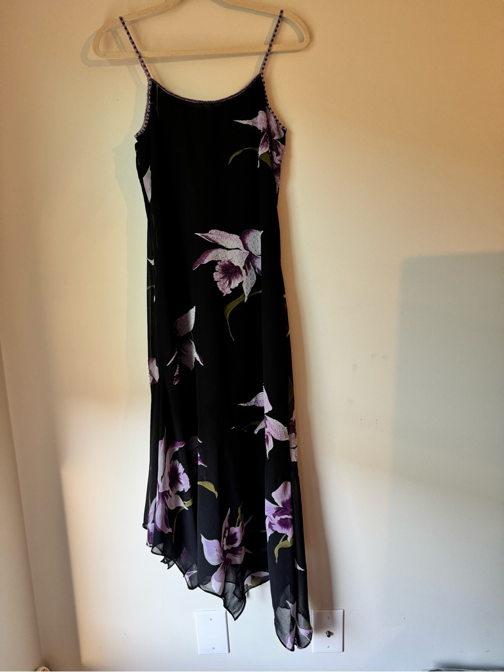 Vintage Hand beaded vintage cocktail dress Lavender Floral Print. - Picture 8 of 12